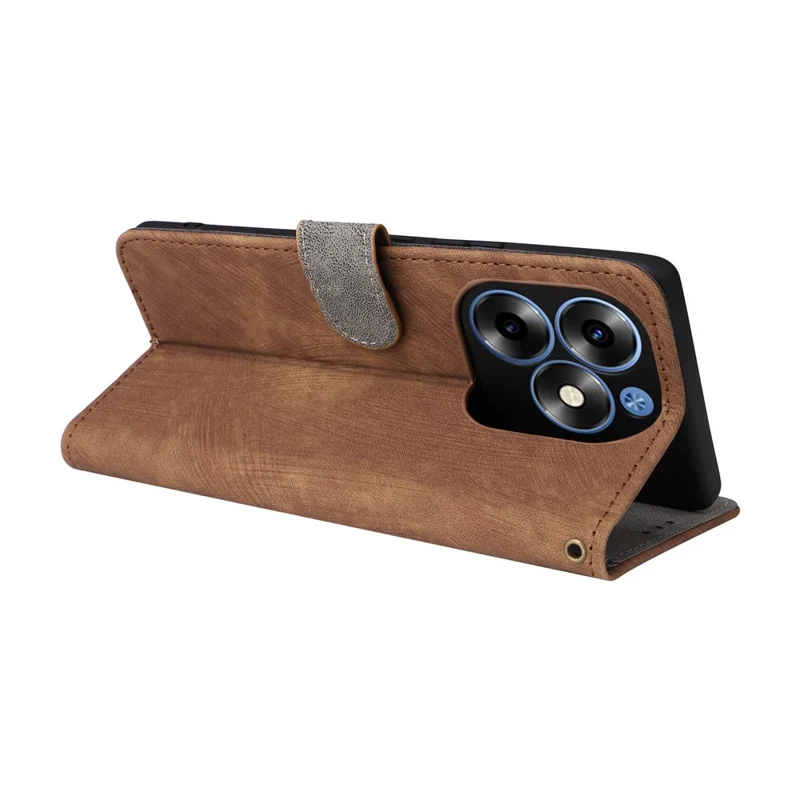 For itel S23+ / S681LN Case RFID Blocking Anti-Scratch Phone Shell Leather Cover with Strap - Brown