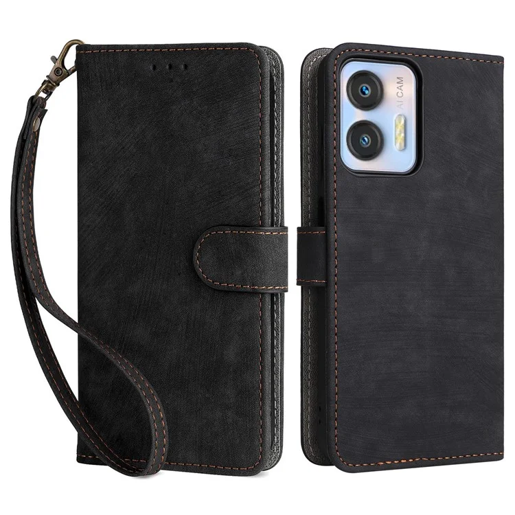Para Oukitel C36 / C35 Mobile Phone Shell PU Leather Case RFID Blocking Cover with Strap - Preto