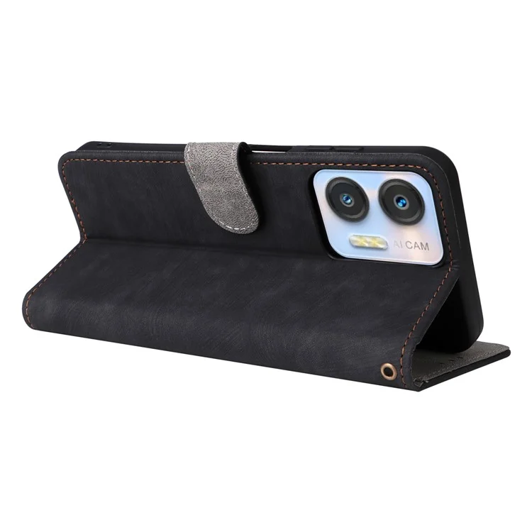 Para Oukitel C36 / C35 Mobile Phone Shell PU Leather Case RFID Blocking Cover with Strap - Preto