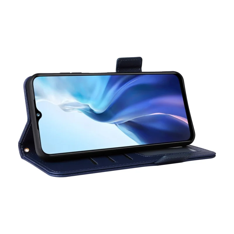 For Oukitel C36 / C35 Case Anti-Collision Litchi Texture PU Leather Smartphone Cover with Strap - Dark Blue