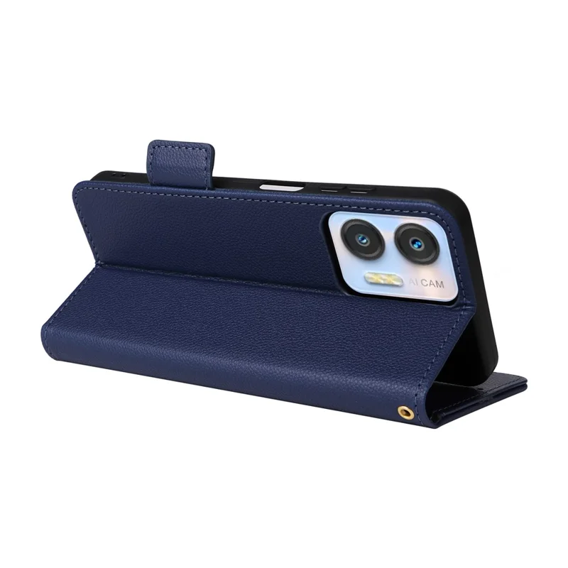 For Oukitel C36 / C35 Case Anti-Collision Litchi Texture PU Leather Smartphone Cover with Strap - Dark Blue