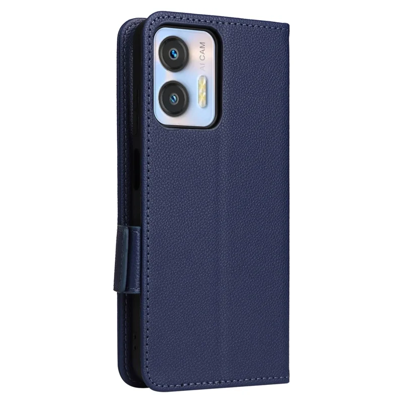 For Oukitel C36 / C35 Case Anti-Collision Litchi Texture PU Leather Smartphone Cover with Strap - Dark Blue