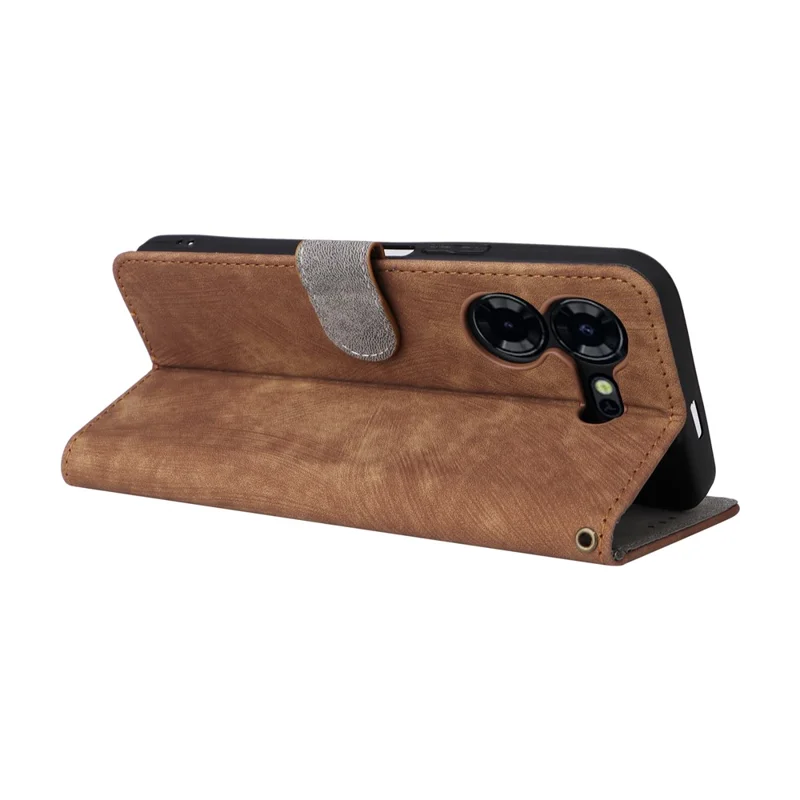Phone Case for TECNO Pova 5 Pro 5G / LH8n Phone Shell RFID Blocking PU Leather Cover with Strap - Brown