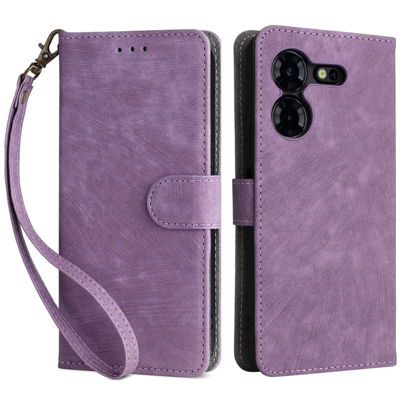 Phone Case for TECNO Pova 5 Pro 5G / LH8n Phone Shell RFID Blocking PU Leather Cover with Strap - Purple