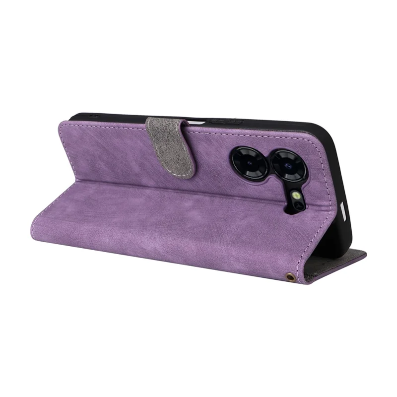 Phone Case for TECNO Pova 5 Pro 5G / LH8n Phone Shell RFID Blocking PU Leather Cover with Strap - Purple