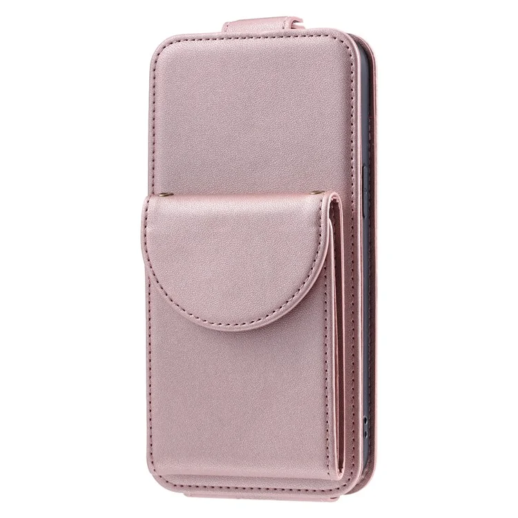 For Samsung Galaxy A34 5G Case Vertical Flip Card Bag Phone Cover with Straps - Rose Gold