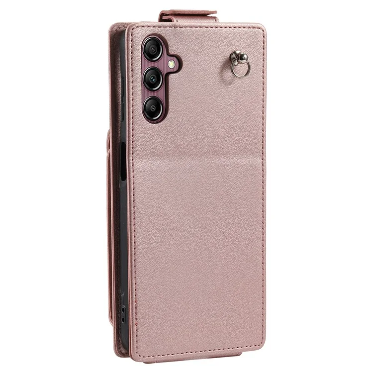 For Samsung Galaxy A34 5G Case Vertical Flip Card Bag Phone Cover with Straps - Rose Gold