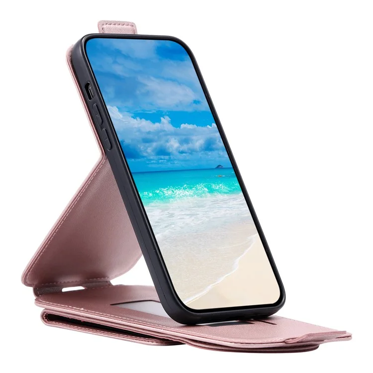 For Samsung Galaxy A34 5G Case Vertical Flip Card Bag Phone Cover with Straps - Rose Gold