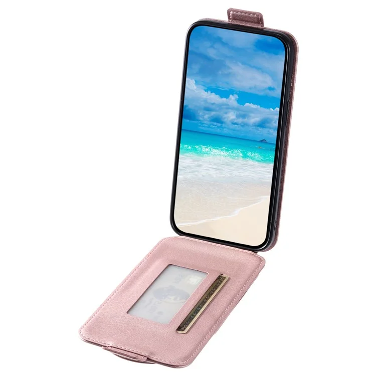 For Samsung Galaxy A34 5G Case Vertical Flip Card Bag Phone Cover with Straps - Rose Gold