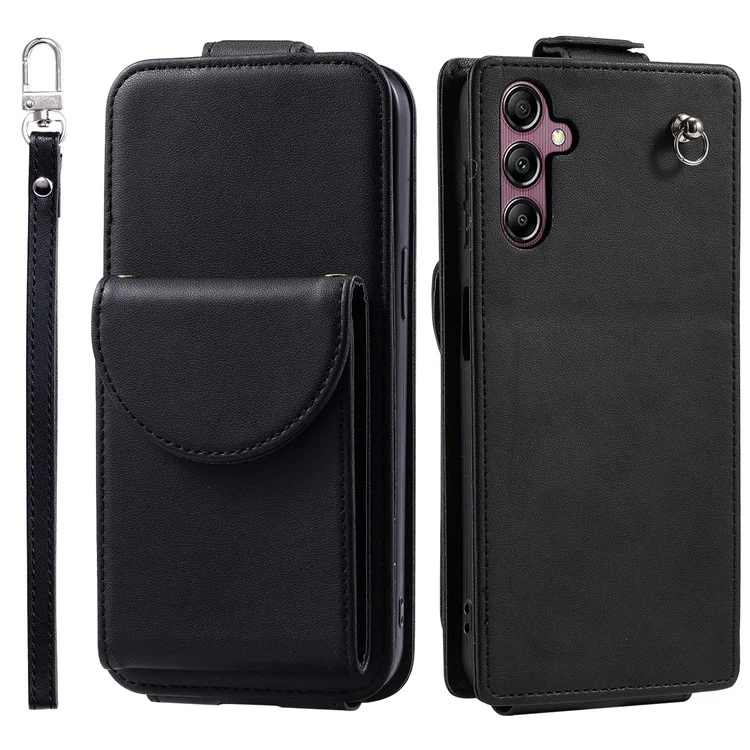 Phone Case for Samsung Galaxy A05s 4G PU Leather + TPU Vertical Card Holder Phone Cover with 2 Straps - Black