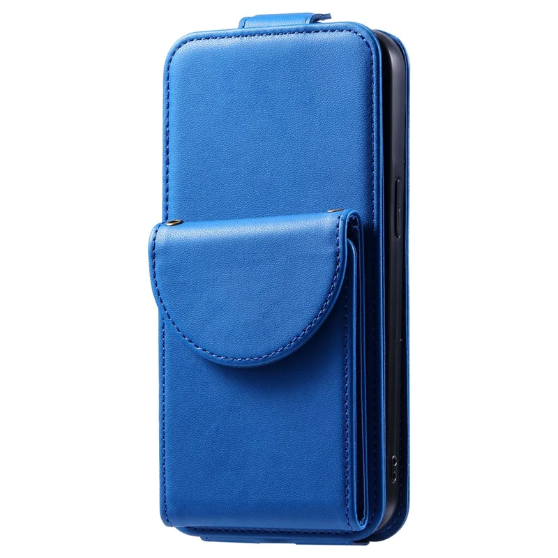 Per iPhone 12 / 12 Pro PU Leather + TPU Phone Case Vertical Card Holder Phone Cover with 2 Straps - Blue