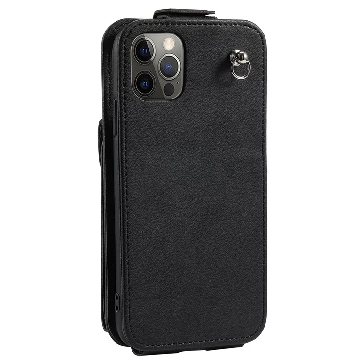 Для iPhone 12 / 12 Pro PU Кожаный + TPU Чехол для телефона Вертикальный держатель для карт Чехол для телефона с 2 ремешками - Черный