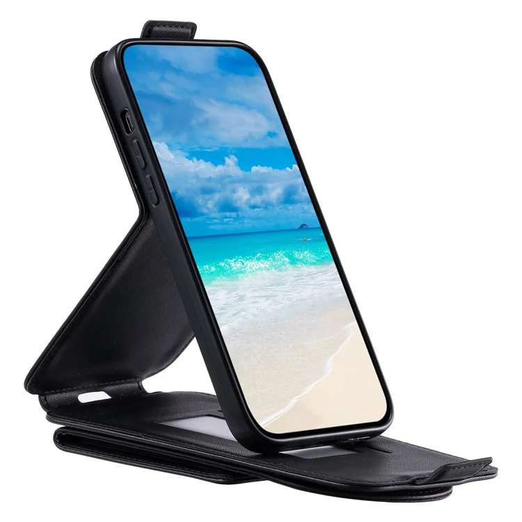 Для iPhone 12 / 12 Pro PU Кожаный + TPU Чехол для телефона Вертикальный держатель для карт Чехол для телефона с 2 ремешками - Черный