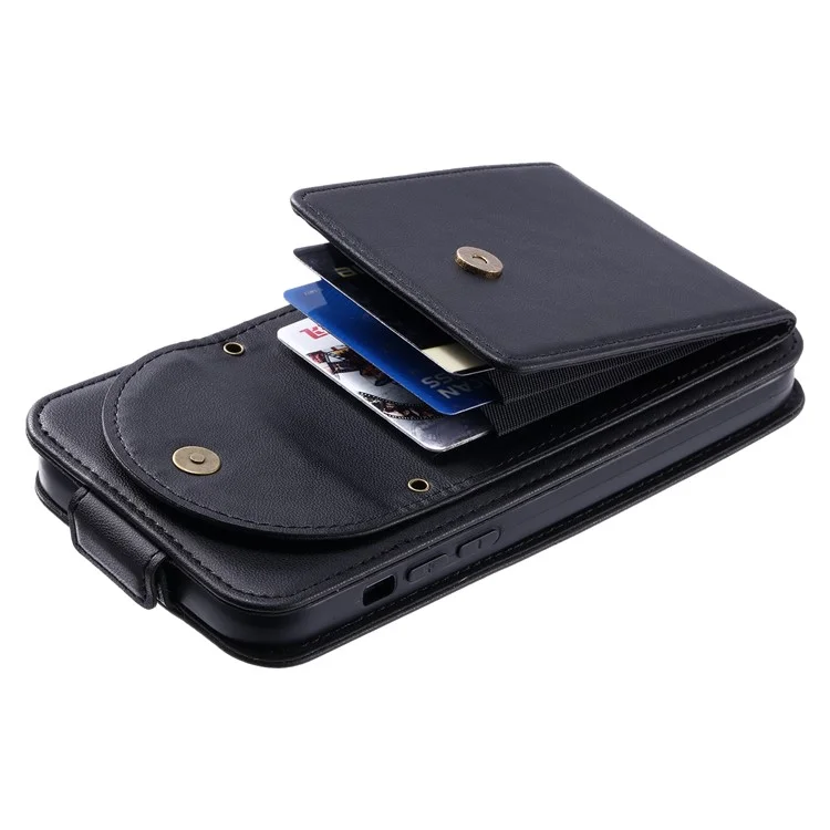 Для iPhone 12 / 12 Pro PU Кожаный + TPU Чехол для телефона Вертикальный держатель для карт Чехол для телефона с 2 ремешками - Черный