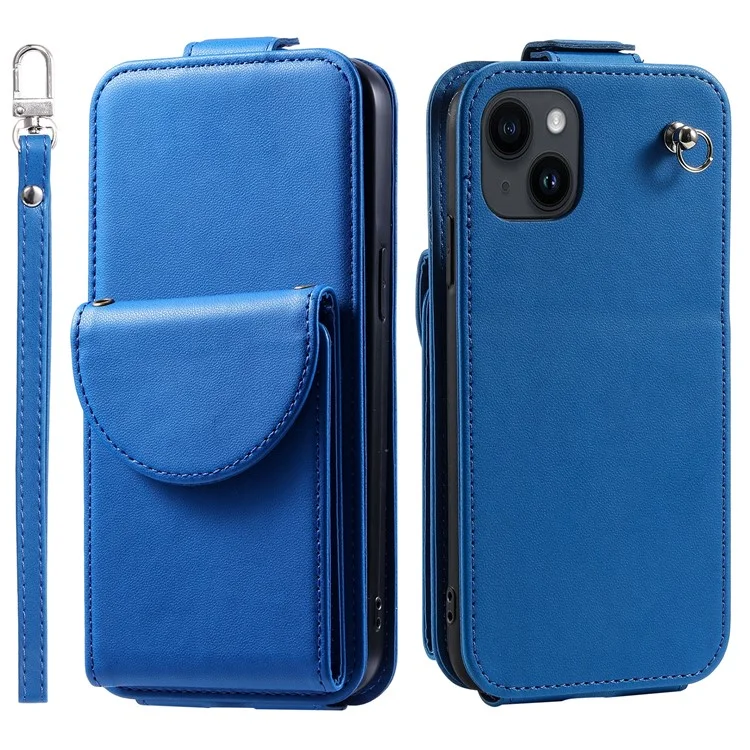 For iPhone 15 Case Phone Cover Leather+TPU Vertical Flip Phone Shell with Card Bag - Blue