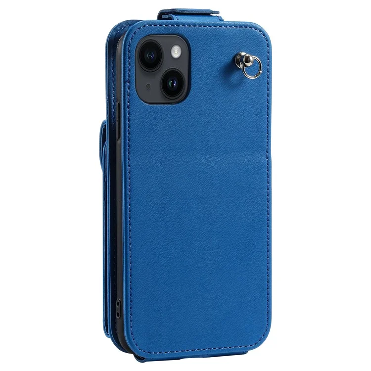 For iPhone 15 Case Phone Cover Leather+TPU Vertical Flip Phone Shell with Card Bag - Blue