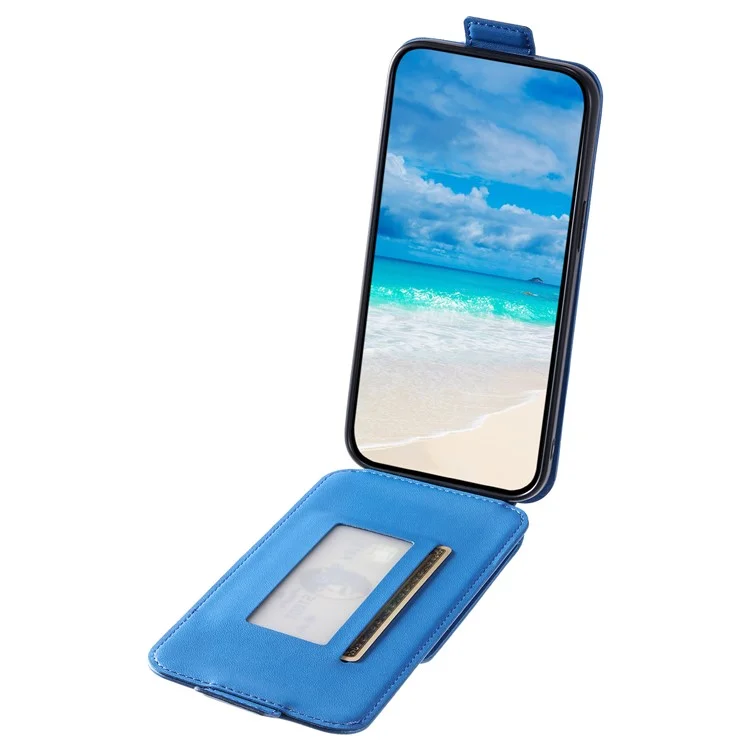 For iPhone 15 Case Phone Cover Leather+TPU Vertical Flip Phone Shell with Card Bag - Blue