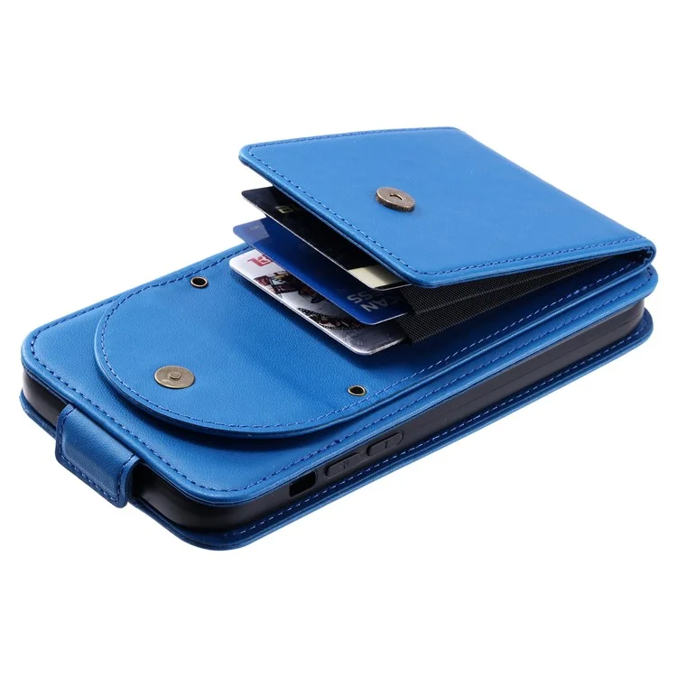 For iPhone 15 Case Phone Cover Leather+TPU Vertical Flip Phone Shell with Card Bag - Blue