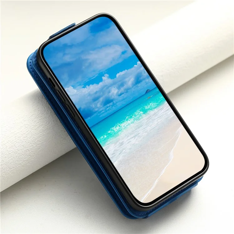 For iPhone 15 Case Phone Cover Leather+TPU Vertical Flip Phone Shell with Card Bag - Blue