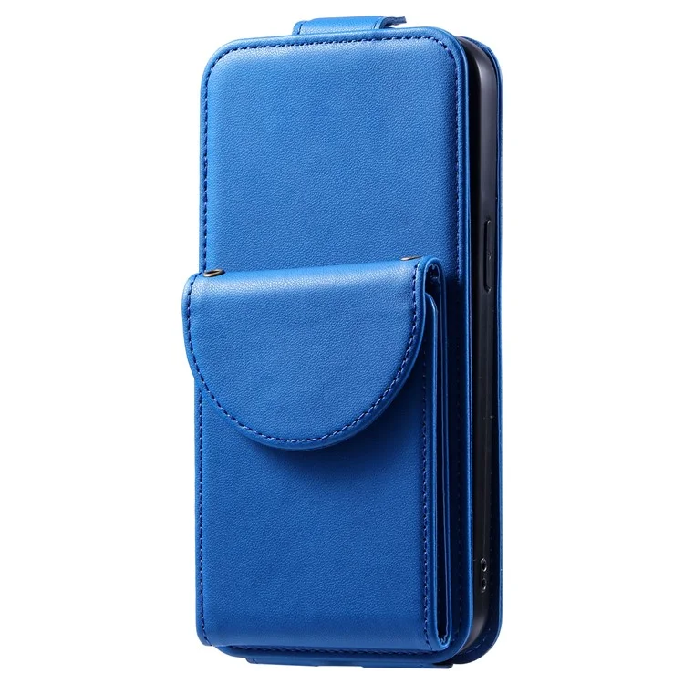 For iPhone 15 Case Phone Cover Leather+TPU Vertical Flip Phone Shell with Card Bag - Blue