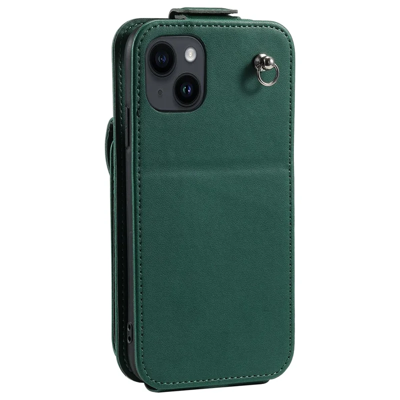 For iPhone 15 Case Phone Cover Leather+TPU Vertical Flip Phone Shell with Card Bag - Green