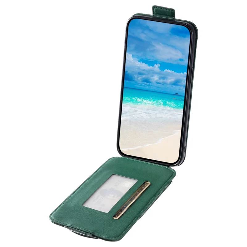 For iPhone 15 Case Phone Cover Leather+TPU Vertical Flip Phone Shell with Card Bag - Green