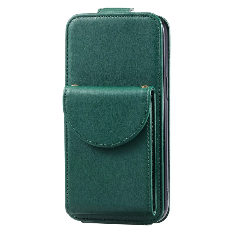 For iPhone 15 Case Phone Cover Leather+TPU Vertical Flip Phone Shell with Card Bag - Green