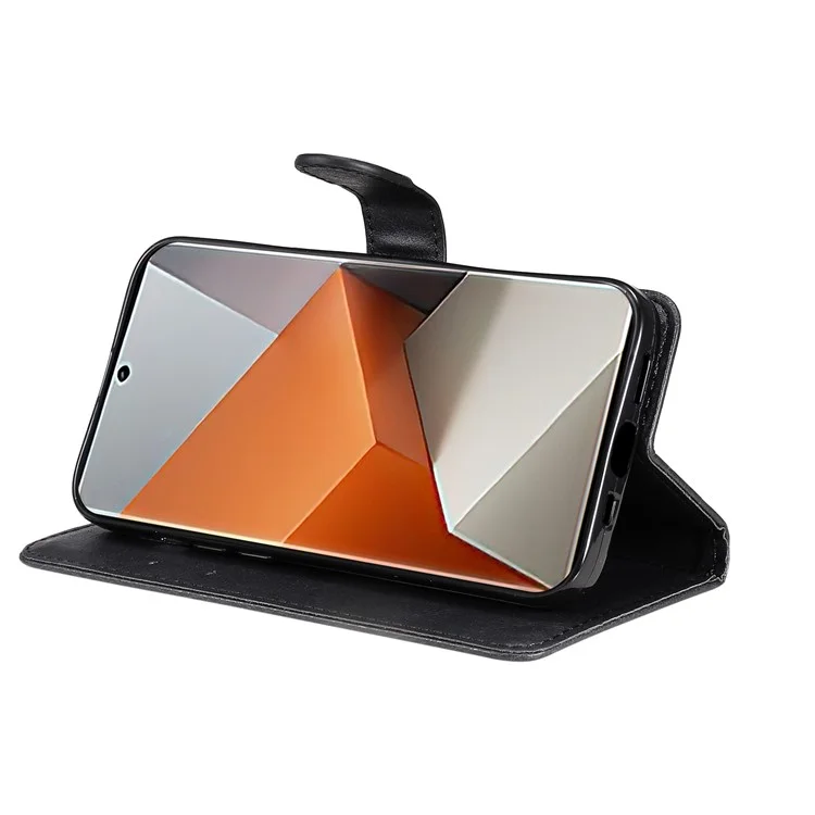 For Xiaomi Redmi Note 13 Pro+ 5G Case Solid Color Leather Mobile Cover Wallet Stand with Strap - Black