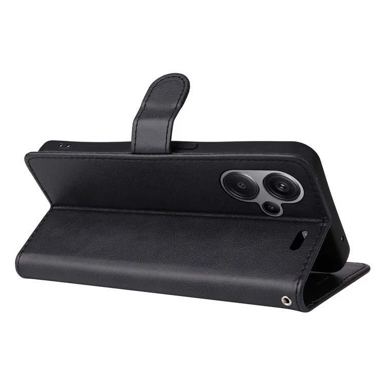 For Xiaomi Redmi Note 13 Pro+ 5G Case Solid Color Leather Mobile Cover Wallet Stand with Strap - Black