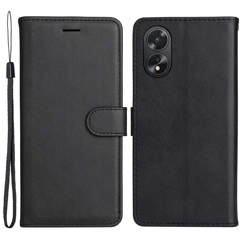 For Oppo A38 4G Case Solid Color Leather Mobile Cover Wallet Stand with Strap - Black