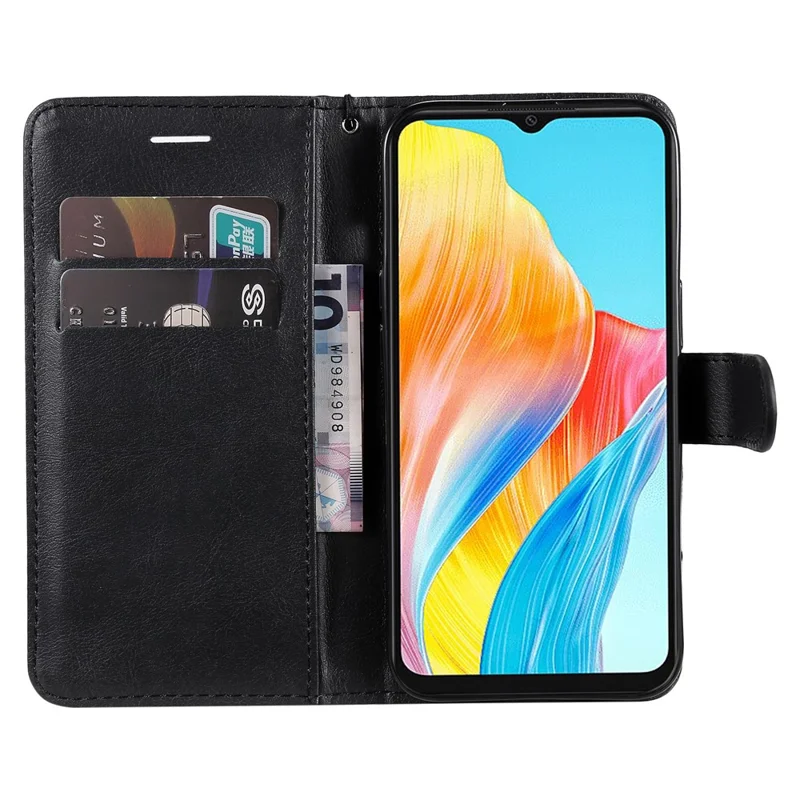 For Oppo A38 4G Case Solid Color Leather Mobile Cover Wallet Stand with Strap - Black
