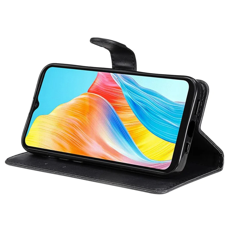 For Oppo A38 4G Case Solid Color Leather Mobile Cover Wallet Stand with Strap - Black