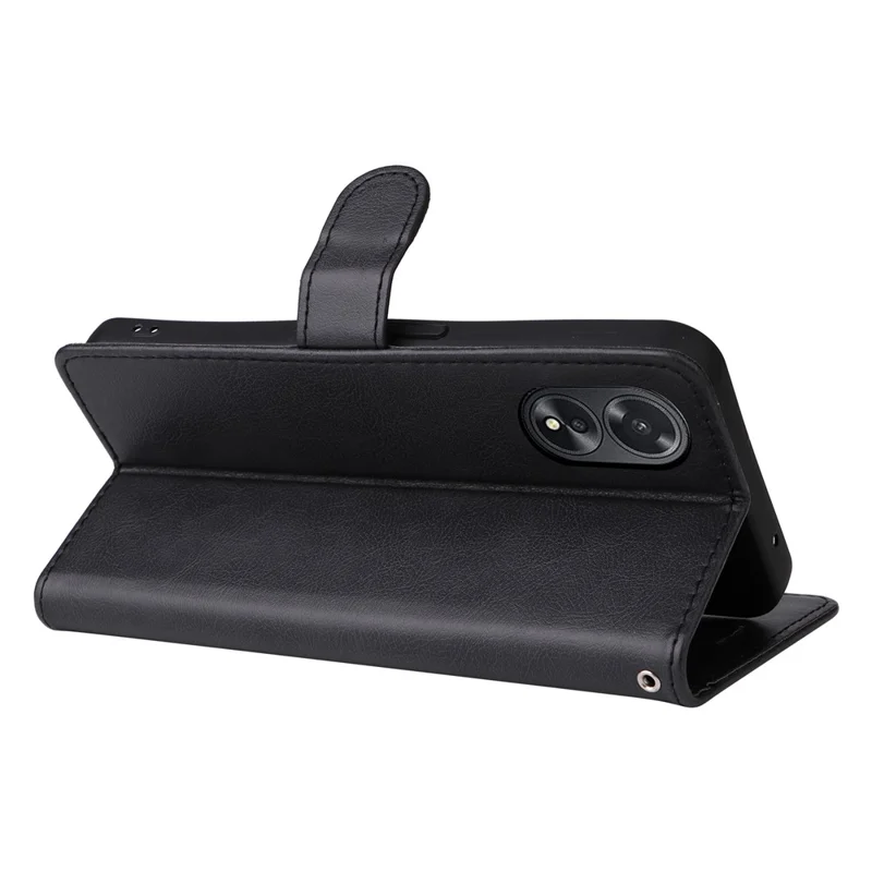 For Oppo A38 4G Case Solid Color Leather Mobile Cover Wallet Stand with Strap - Black