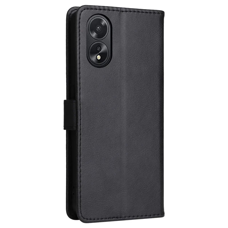 For Oppo A38 4G Case Solid Color Leather Mobile Cover Wallet Stand with Strap - Black