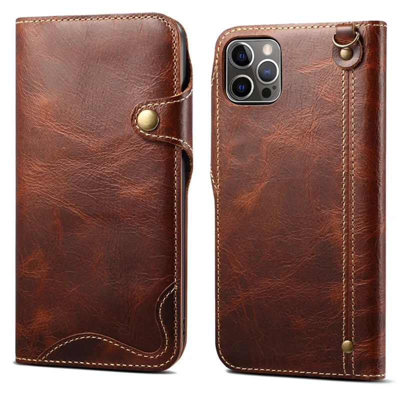 Wallet Phone Shell für iPhone 14 Pro Case Wachsige Echte Kuh Leder Cover mit Kartenschlitz - Braun