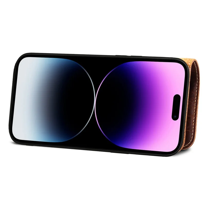 Wallet Phone Shell für iPhone 14 Pro Case Wachsige Echte Kuh Leder Cover mit Kartenschlitz - Braun