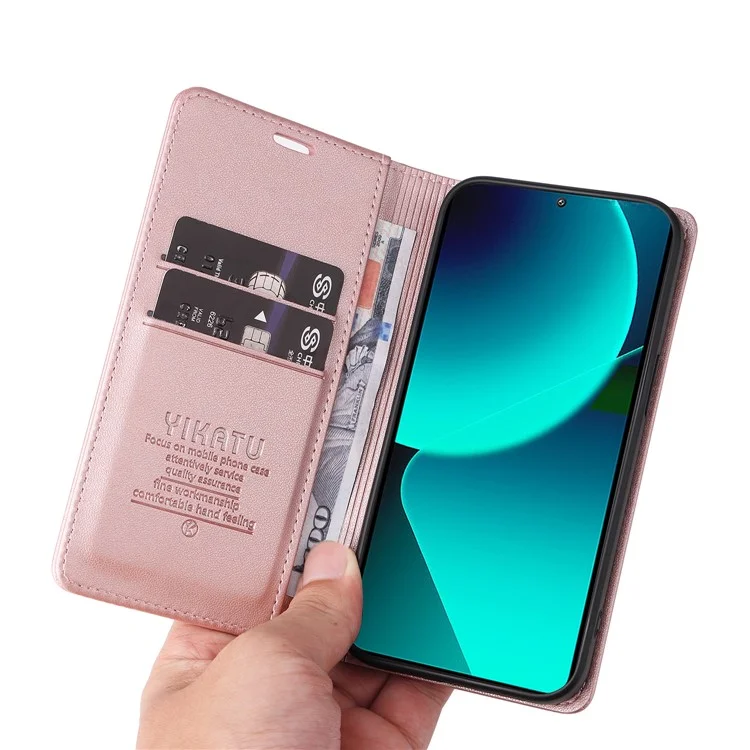 YIKATU YK-001 pour Xiaomi 13T / 13T Pro / Redmi K60 Ultra Étui portefeuille support en cuir Housse de téléphone - Or rose