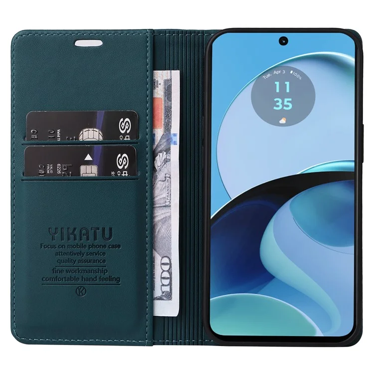 YIKATU YK-001 Para Motorola Moto G14 4G Capa de Telefone Caso PU Leather Wallet Stand Cover - Verde