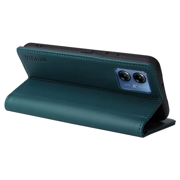 YIKATU YK-001 Para Motorola Moto G14 4G Capa de Telefone Caso PU Leather Wallet Stand Cover - Verde