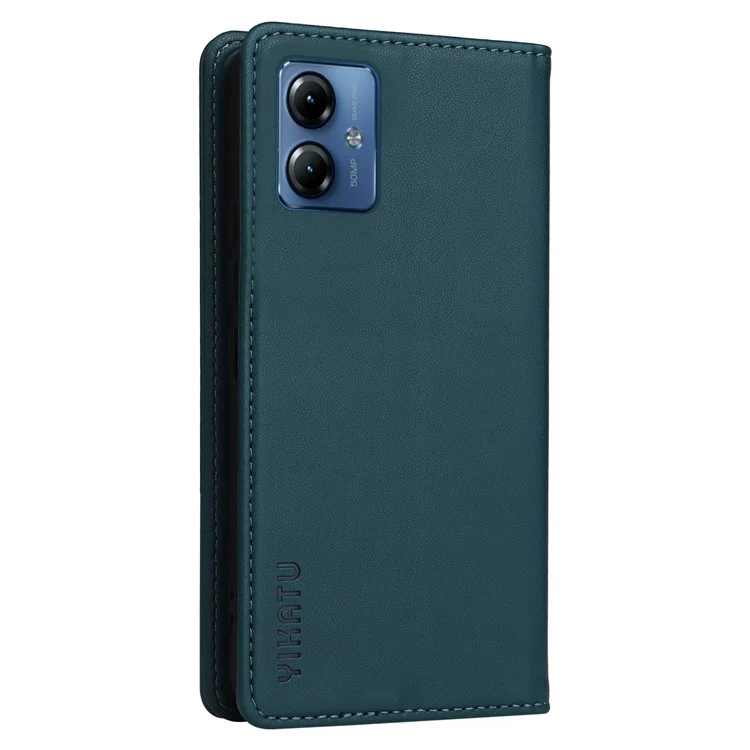 YIKATU YK-001 Para Motorola Moto G14 4G Capa de Telefone Caso PU Leather Wallet Stand Cover - Verde