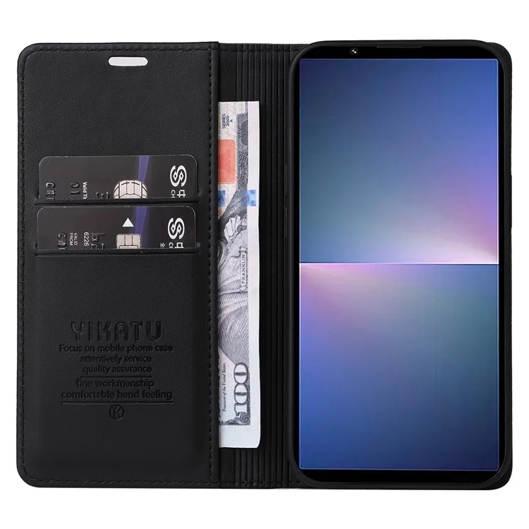 YIKATU YK-001 Funda de cuero PU con soporte magnético para Sony Xperia 5 V - Negro