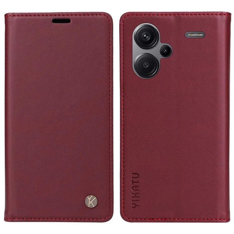 YIKATU YK-001 For Xiaomi Redmi Note 13 Pro+ 5G Étui Magnétique Fermant Étui en Cuir pour Téléphone - Rouge Vin