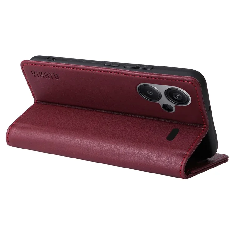 YIKATU YK-001 For Xiaomi Redmi Note 13 Pro+ 5G Étui Magnétique Fermant Étui en Cuir pour Téléphone - Rouge Vin