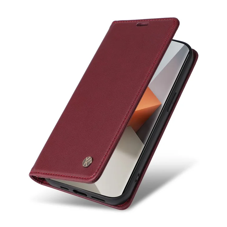YIKATU YK-001 For Xiaomi Redmi Note 13 Pro+ 5G Étui Magnétique Fermant Étui en Cuir pour Téléphone - Rouge Vin