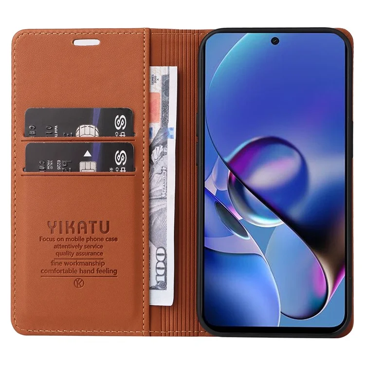 YIKATU YK-001 para a capa de telefone Motorola Moto G54 5G com suporte de carteira - Marrom