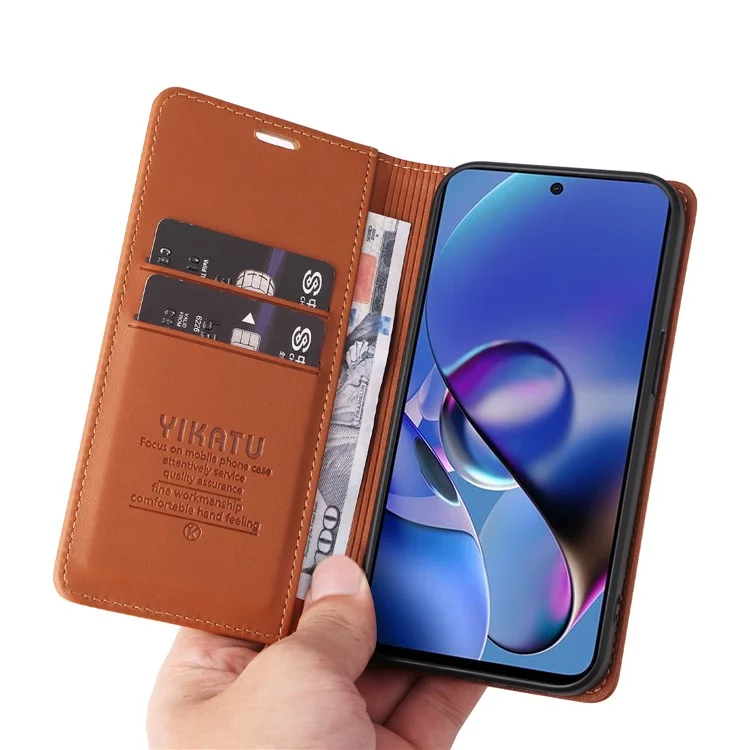 YIKATU YK-001 para a capa de telefone Motorola Moto G54 5G com suporte de carteira - Marrom