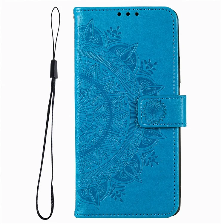 Per Motorola Moto G84 5G Case Mandala Flower Imprinted Leather Phone Cover con Cinghia - Blu