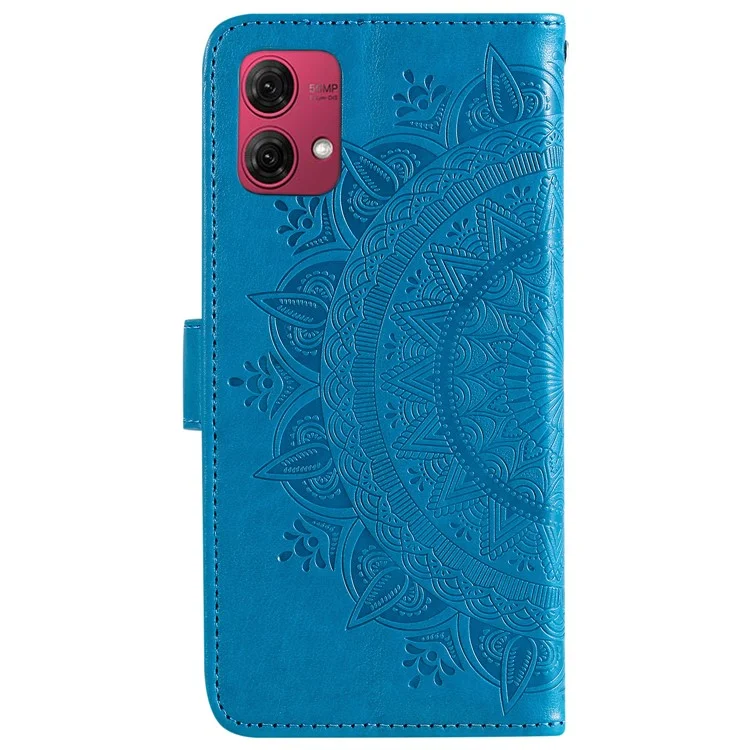 Per Motorola Moto G84 5G Case Mandala Flower Imprinted Leather Phone Cover con Cinghia - Blu