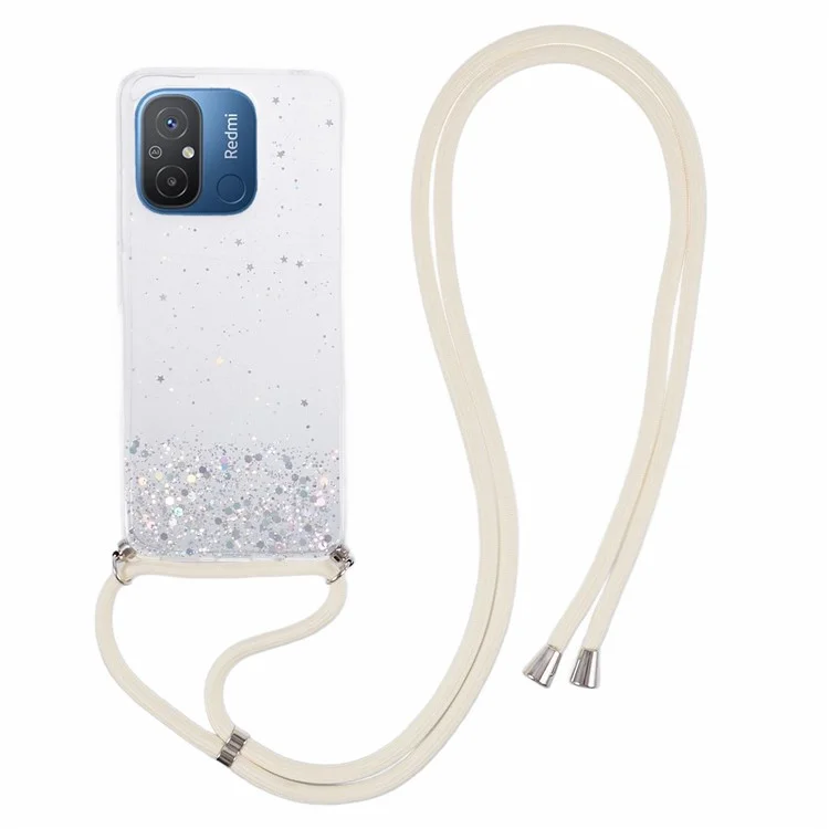 Funda antideslizante AW Series TPU para Xiaomi Redmi 12C 4G, funda de teléfono con cáscara de epoxy con brillo y cordón - Blanca