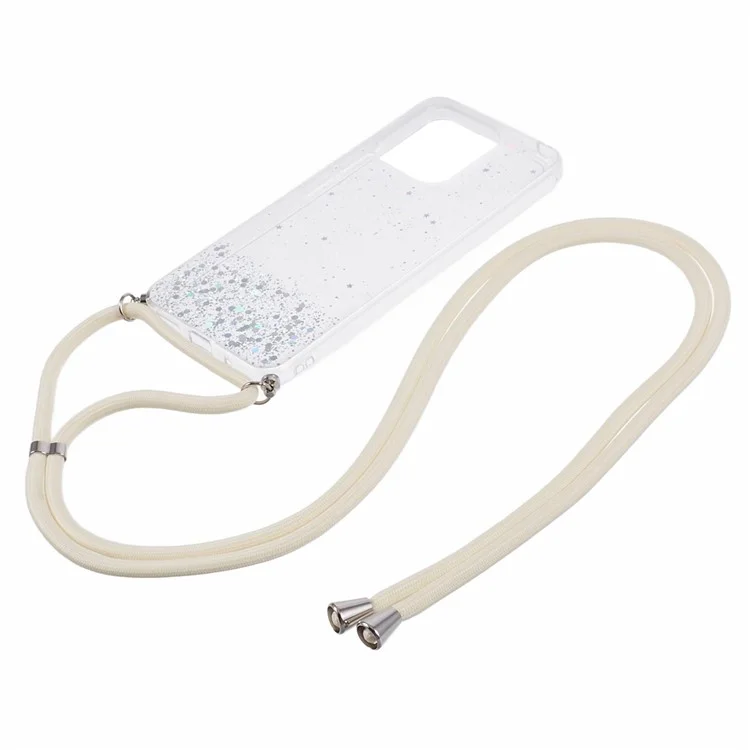 Funda antideslizante AW Series TPU para Xiaomi Redmi 12C 4G, funda de teléfono con cáscara de epoxy con brillo y cordón - Blanca